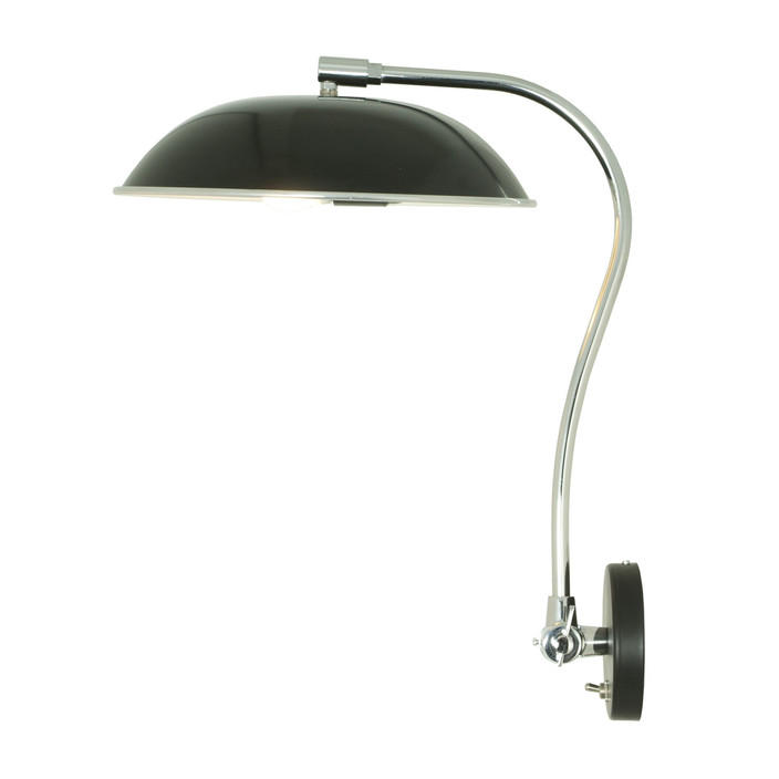 Stylová nástěnná lampa Hugo od Original BTC s hliníkovým stínítkem na pohyblivém ocelovém rameni (černá)