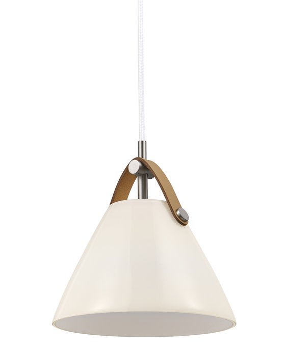 Severské, elegantní kovové závěsné svítidlo Nordlux Strap s vyměnitelnými koženými řemínky.