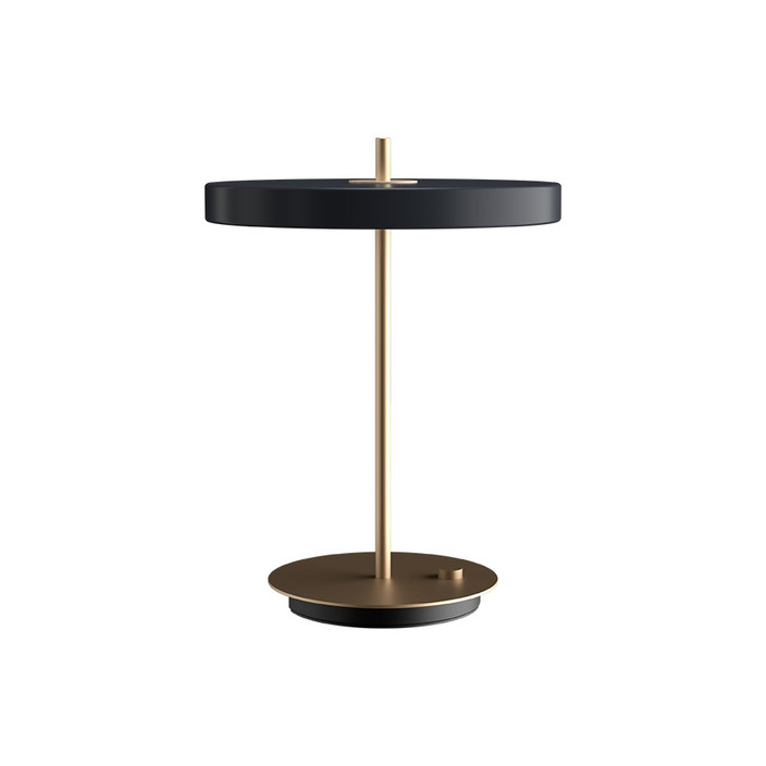Elegantní designová stolní lampa se zabudovaným LED panelem a difuzorem obsahující skrytý USB port pro možnost nabíjení mobilních telefonů (antracit)