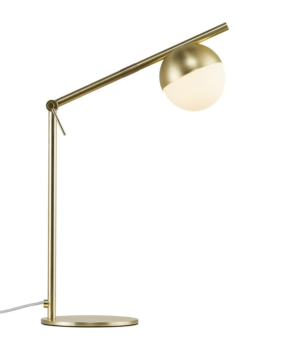 Contina – atraktivní a zároveň funkční stolní světlo – lehký rám je doplněn kulatým stínidlem z opálového skla