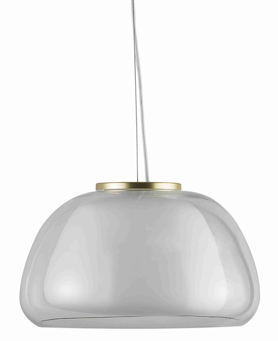 Závěsná lampa ze dvou vrstev skla s mosazným detailem na vršku, to je Nordlux Jelly.