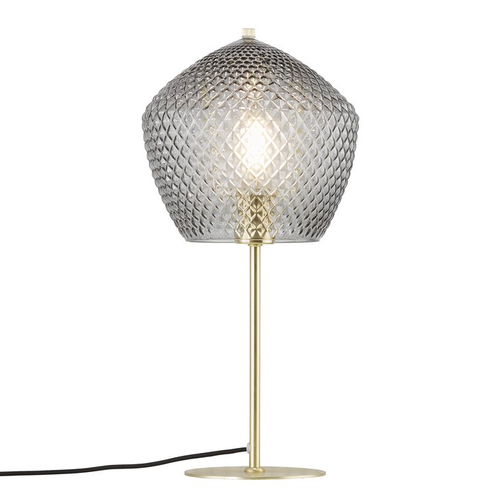 Elegantní stolní světlo z broušeného skla s diamantovým vzorem  a prvkem mosazi - Nordlux Orbiform. (kouřové sklo, mosaz)