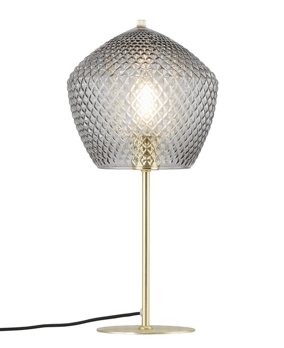 Elegantní stolní světlo z broušeného skla s diamantovým vzorem  a prvkem mosazi - Nordlux Orbiform.