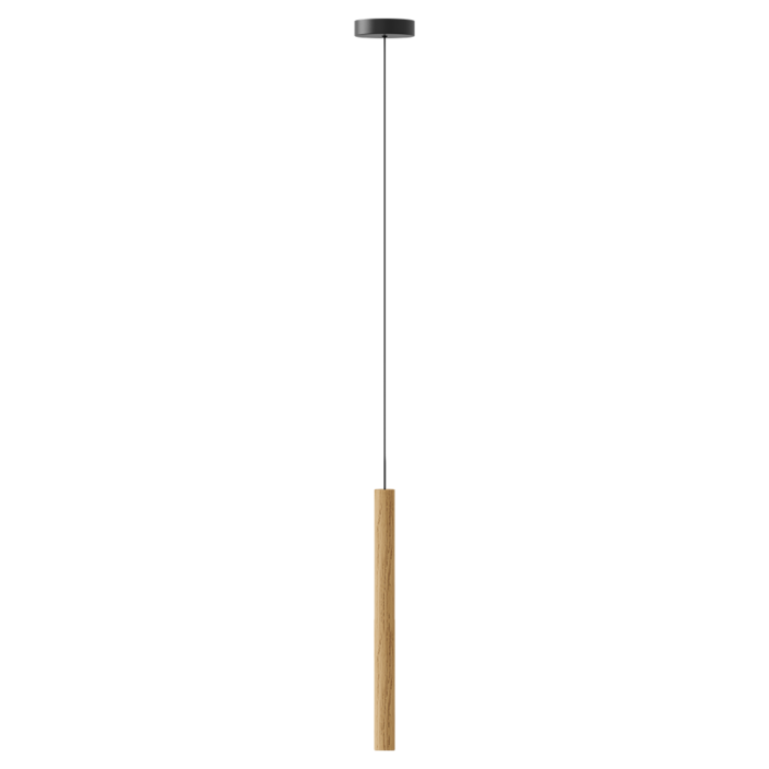 Závěsná lampa UMAGE Chimes. Kombinace světlého nebo tmavého dřeva, černé s černým textilním kabelem (dub)