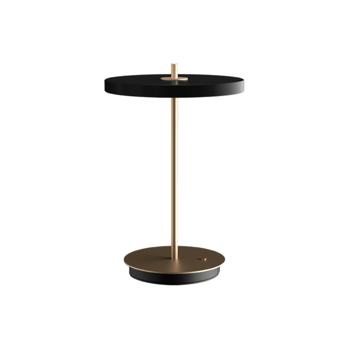 elegantní designová stolní lampa se zabudovaným LED panelem a difuzorem obsahující skrytý USB port pro možnost nabíjení mobilních telefonů, třístupňový stmívač (černá)