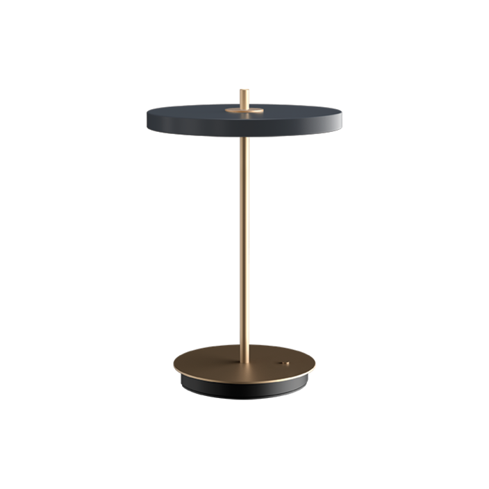 elegantní designová stolní lampa se zabudovaným LED panelem a difuzorem obsahující skrytý USB port pro možnost nabíjení mobilních telefonů, třístupňový stmívač (antracit)