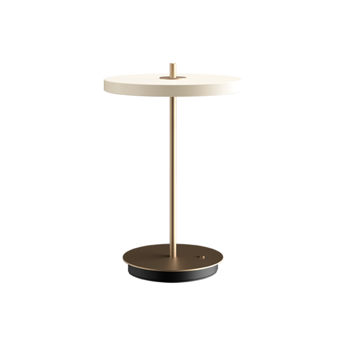 elegantní designová stolní lampa se zabudovaným LED panelem a difuzorem obsahující skrytý USB port pro možnost nabíjení mobilních telefonů, třístupňový stmívač (bílá)