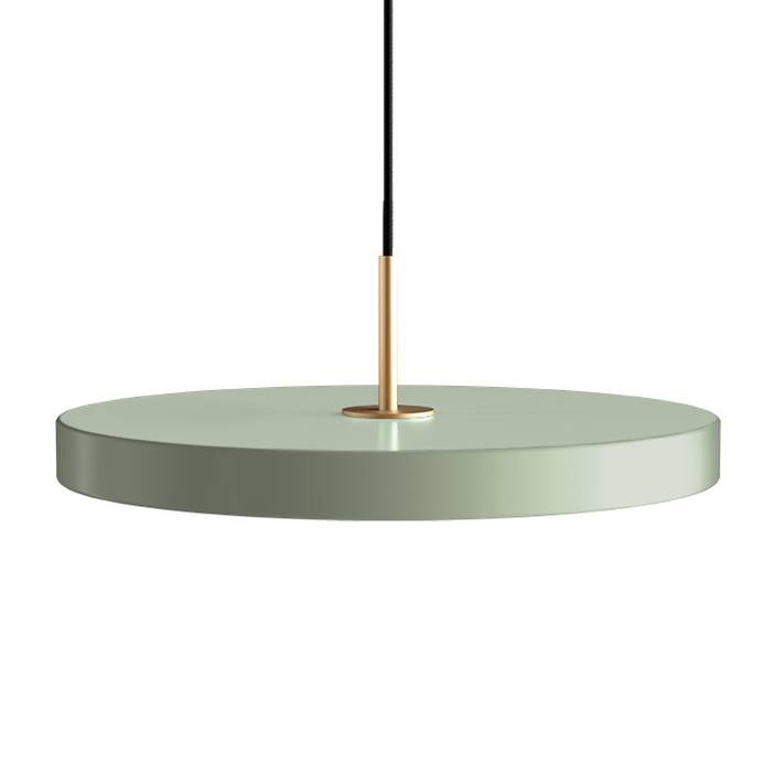 Jednoduchá a originální závěsná lampa UMAGE Asteria ve tvaru disku. Kovové stínidlo, LED žárovka. Šest barev.  (olivově zelená)