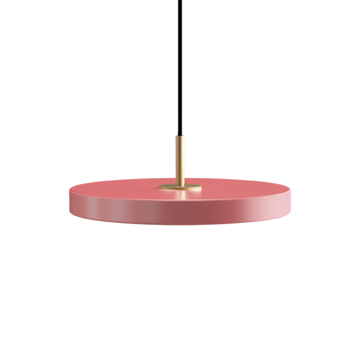 Jednoduchá a originální závěsná lampa UMAGE Asteria ve tvaru disku. Kovové stínidlo, LED žárovka. Sedm barev.  (růžová)