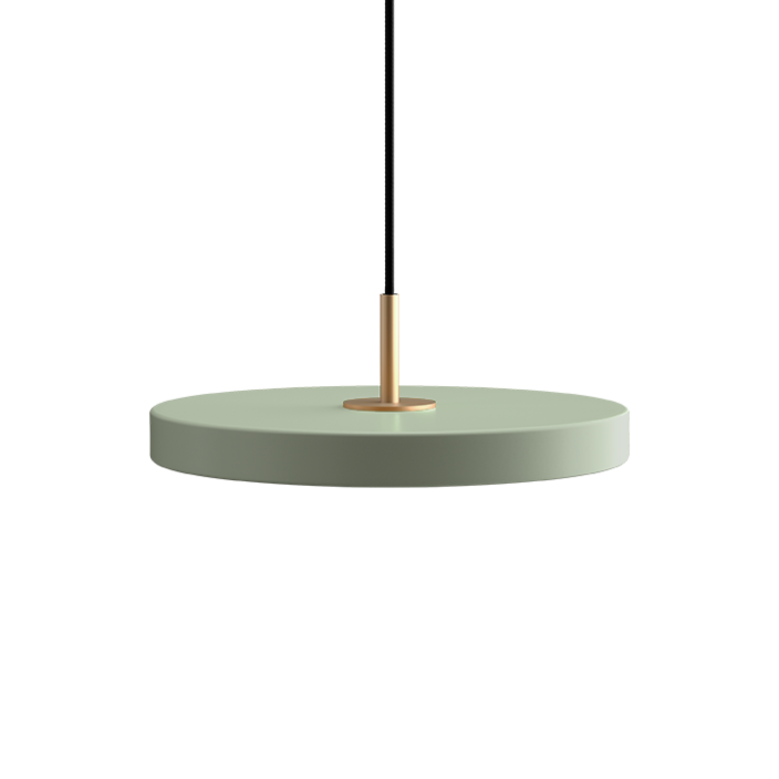 Jednoduchá a originální závěsná lampa UMAGE Asteria ve tvaru disku. Kovové stínidlo, LED žárovka. Sedm barev.  (olivově zelená)