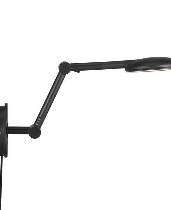 Nástěnná lampa Bend od Norluxu s nastavitelnou hlavou i ramenem, plynule stmívatelná dotykem, v černém provedení.