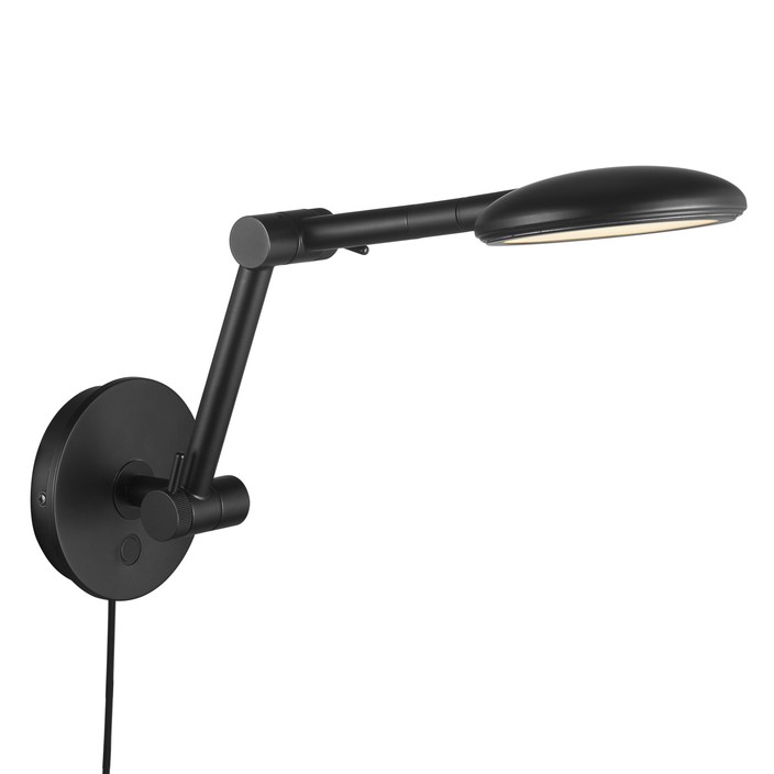 Nástěnná lampa Bend od Norluxu s nastavitelnou hlavou i ramenem, plynule stmívatelná dotykem, v černém provedení. (černá)