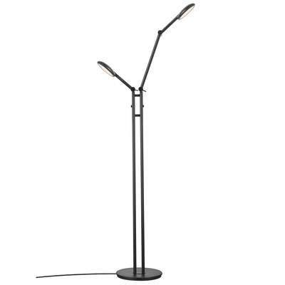 Stojací lampa Bend od Norluxu s nastavitelnou hlavou i ramenem, plynule stmívatelná dotykem, dvě varianty – s jedním nebo dvěma stínidly, v černém provedení