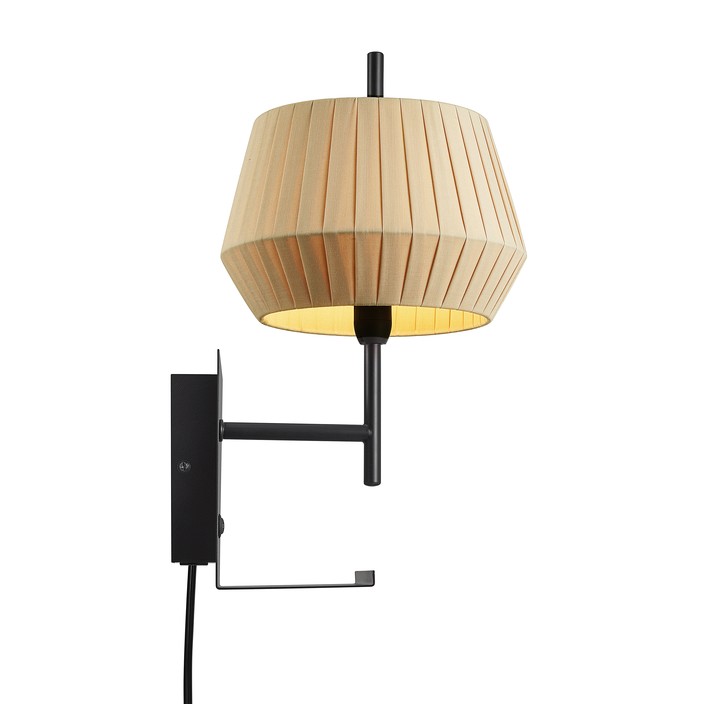 Originální nástěnná lampička Nordlux Dicte s efektem tlumeného světla, s USB vstupem a integrovanou poličkou pro odkládání drobných věcí, dostupná v bílé či béžové barvě. (béžová)