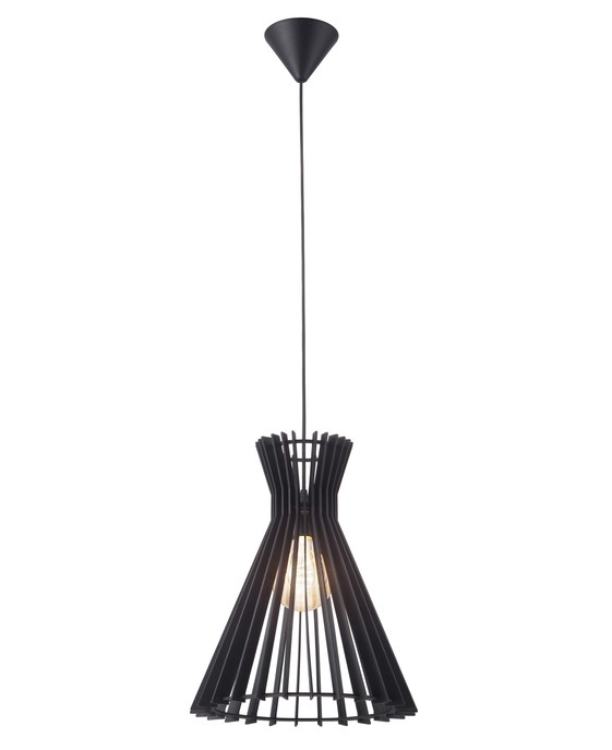 Originální lamelová závěsná lampa Nordlux Groa 34 z dřevěných lamel, v přírodní hnědé barvě či barvené černé. Vyberte si ideální designovou žárovku pro podtržení dojmu.