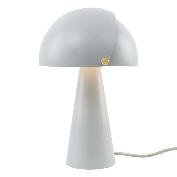 Originální stolní svítidlo Align od Nordluxu v matném sametovém provedení s detaily z broušené mosazi. Stínítko lampy je složeno z vnitřního statického a vnějšího pohyblivého, které si můžete uzpůsobit podle Vašich potřeb. Vyberte si z 8 barevných variant. (šedá)