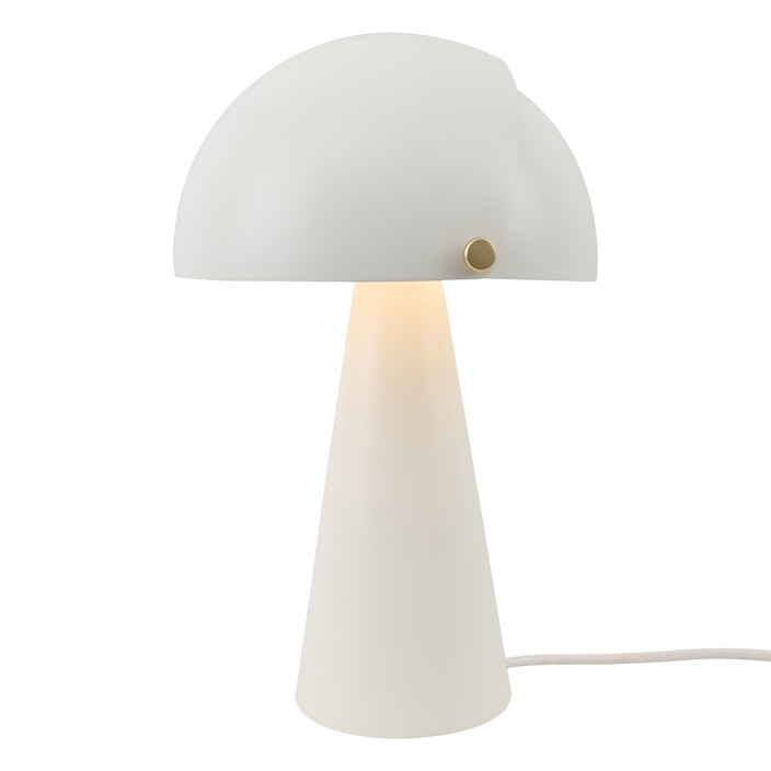 Originální stolní svítidlo Align od Nordluxu v matném sametovém provedení s detaily z broušené mosazi. Stínítko lampy je složeno z vnitřního statického a vnějšího pohyblivého, které si můžete uzpůsobit podle Vašich potřeb. Vybrat si můžete jednu ze tří ba (bílá)
