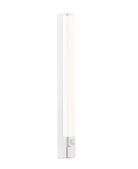 Koupelnové obdélníkové zrcadlo Sjaver od Nordluxu s vysokým krytím a dvoustupňovým moodmakerem, který umožňuje nastavení barevné teploty.