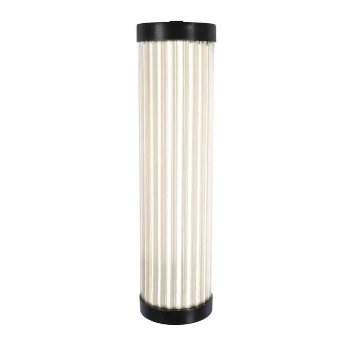 Nástěnná lampička Pillar LED Wide 60 od Original BTC. Čiré skleněné trubice. Základna a vršek kov. Art Deco styl, vhodná do koupelny.  (mosaz s patinou)
