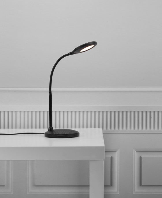 Decentní LED lampička Dove s funkčním designem a flexi ramenem v černém provedení