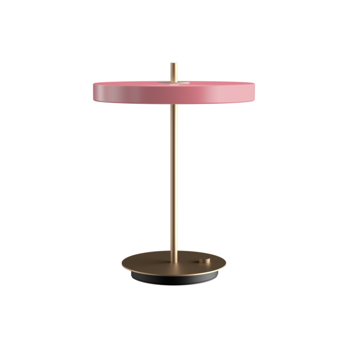 Elegantní designová stolní lampa se zabudovaným LED panelem a difuzorem obsahující skrytý USB port pro možnost nabíjení mobilních telefonů (růžová)