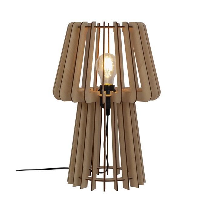 Stolní lampa Groa z dřevěných lamel v přírodní a černé variantě přinese do vašeho domova kousek přírody. (dřevo)
