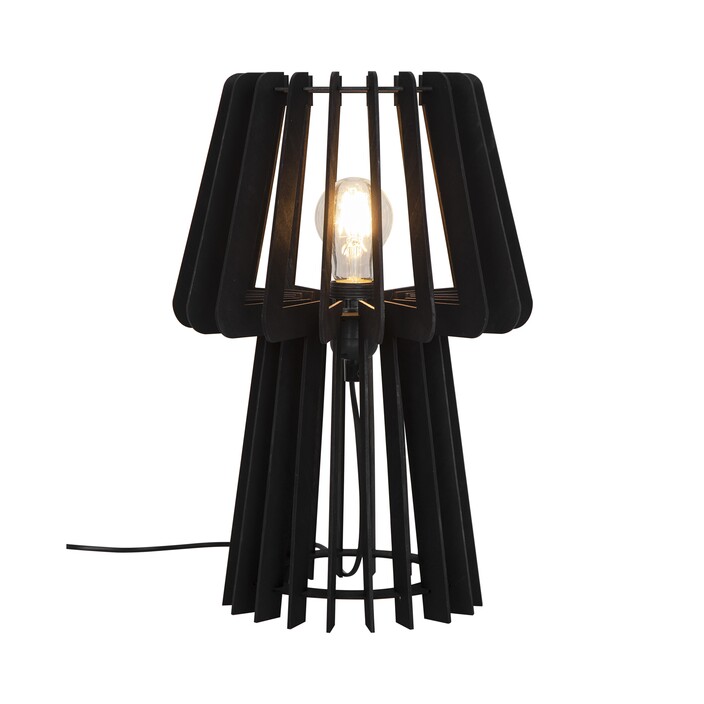 Stolní lampa Groa z dřevěných lamel v přírodní a černé variantě přinese do vašeho domova kousek přírody. (černá)