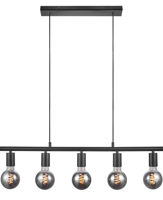 Závěsné dekorativní světlo Paco 5 od Nordluxu v černé variantě. Ideální v kombinaci s dekorativními žárovkami.  