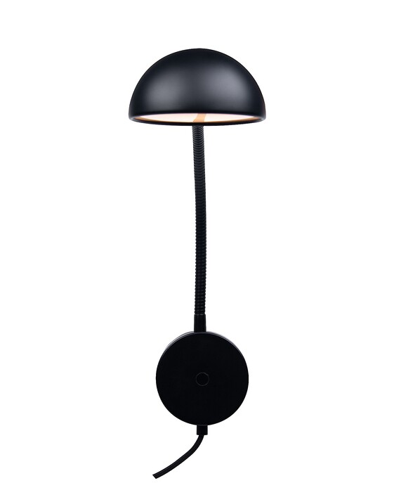 Nástěnná lampička Nomi s nastavitelným krkem v minimalistickém černém provedení.