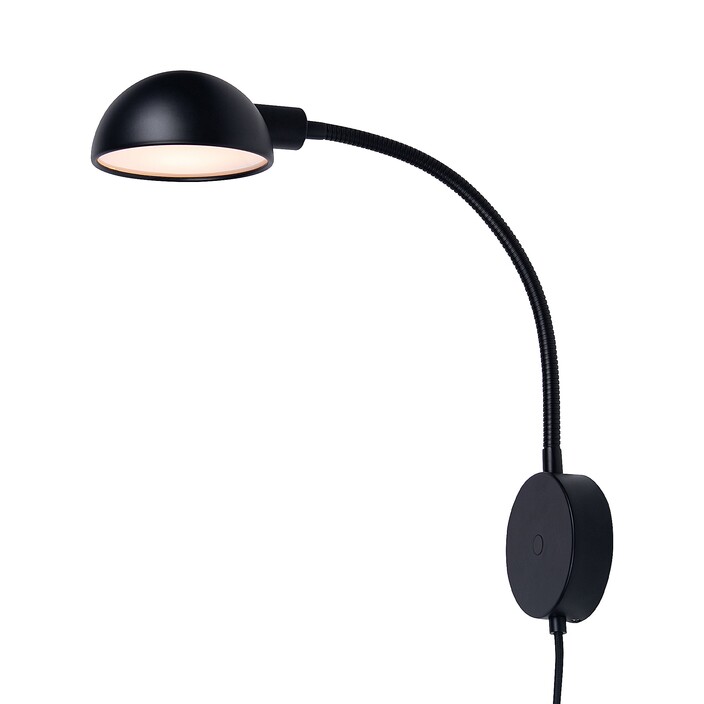 Nástěnná lampička Nomi s nastavitelným krkem v minimalistickém černém provedení. (černá)