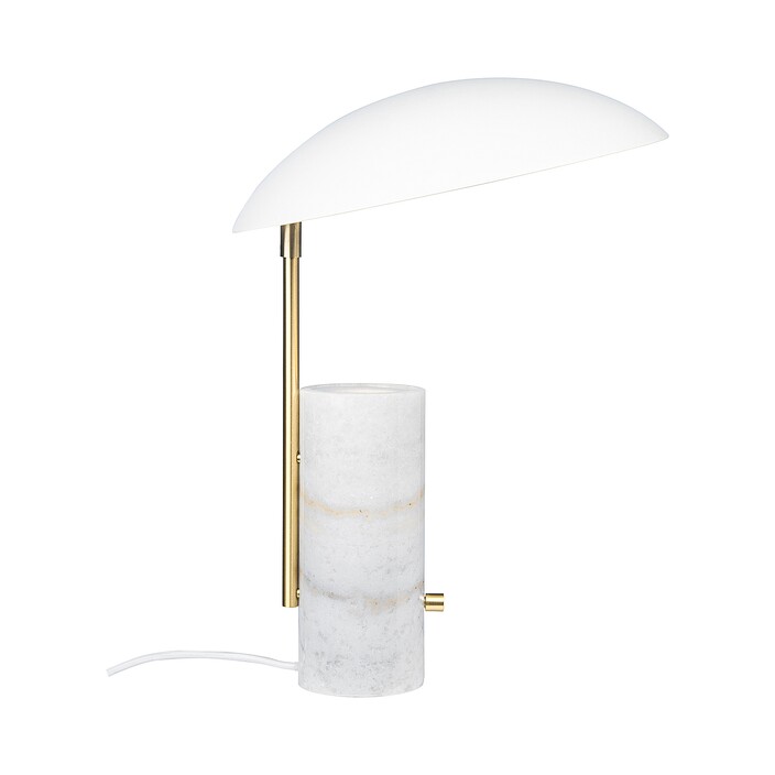 Elegantní stolní lampička Mademoiselles kombinuje velké stínítko a masivní mramorovou základnu. Dostupná je v černé nebo bílé variantě. (bílá)