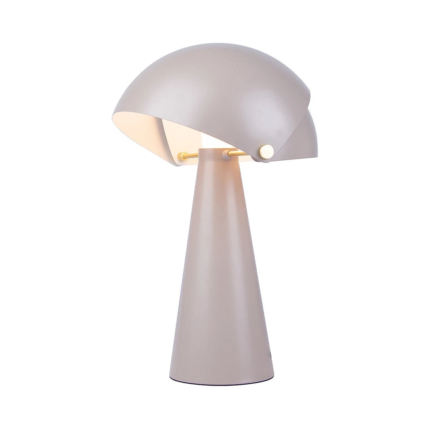 Originální stolní svítidlo Align od Nordluxu v matném sametovém provedení s detaily z broušené mosazi. Stínítko lampy je složeno z vnitřního statického a vnějšího pohyblivého, které si můžete uzpůsobit podle Vašich potřeb. Vyberte si z 8 barevných variant.