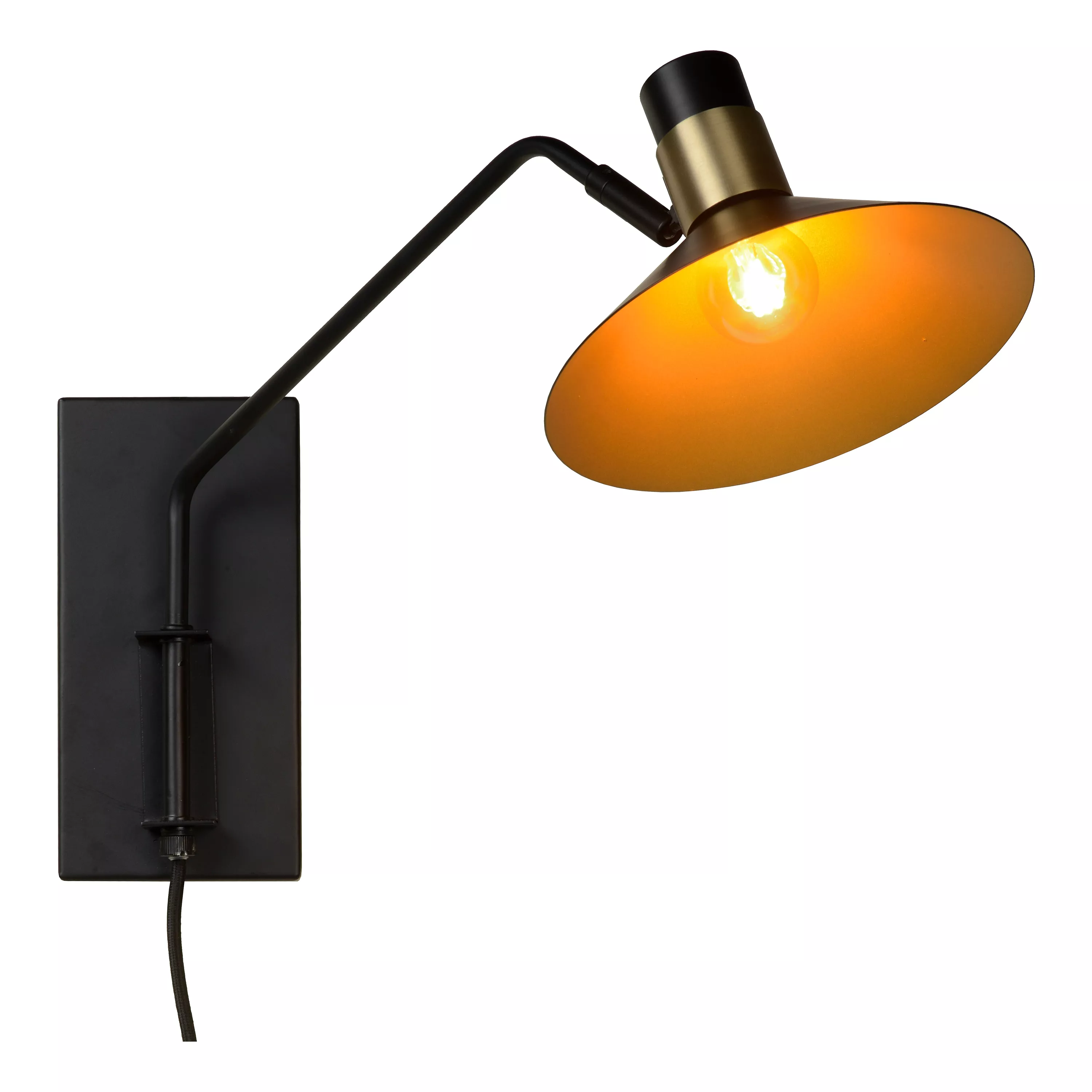 Nástěnné svítidlo Pepijn v černé barvě s mosazí, vhodné do obývacího pokoje nebo ložnice.