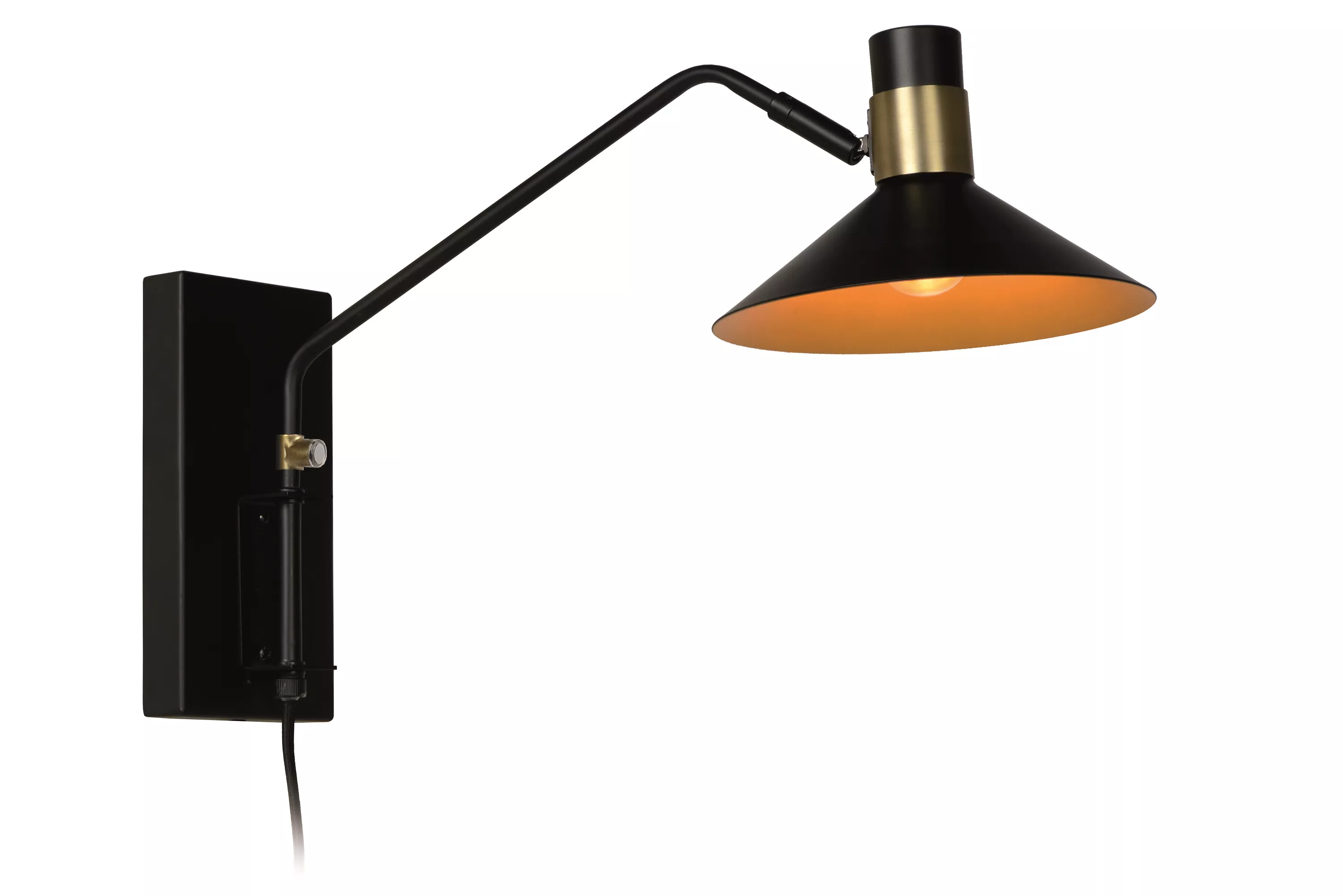 Nástěnné svítidlo Pepijn v černé barvě s mosazí, vhodné do obývacího pokoje nebo ložnice. (černá, mosaz)