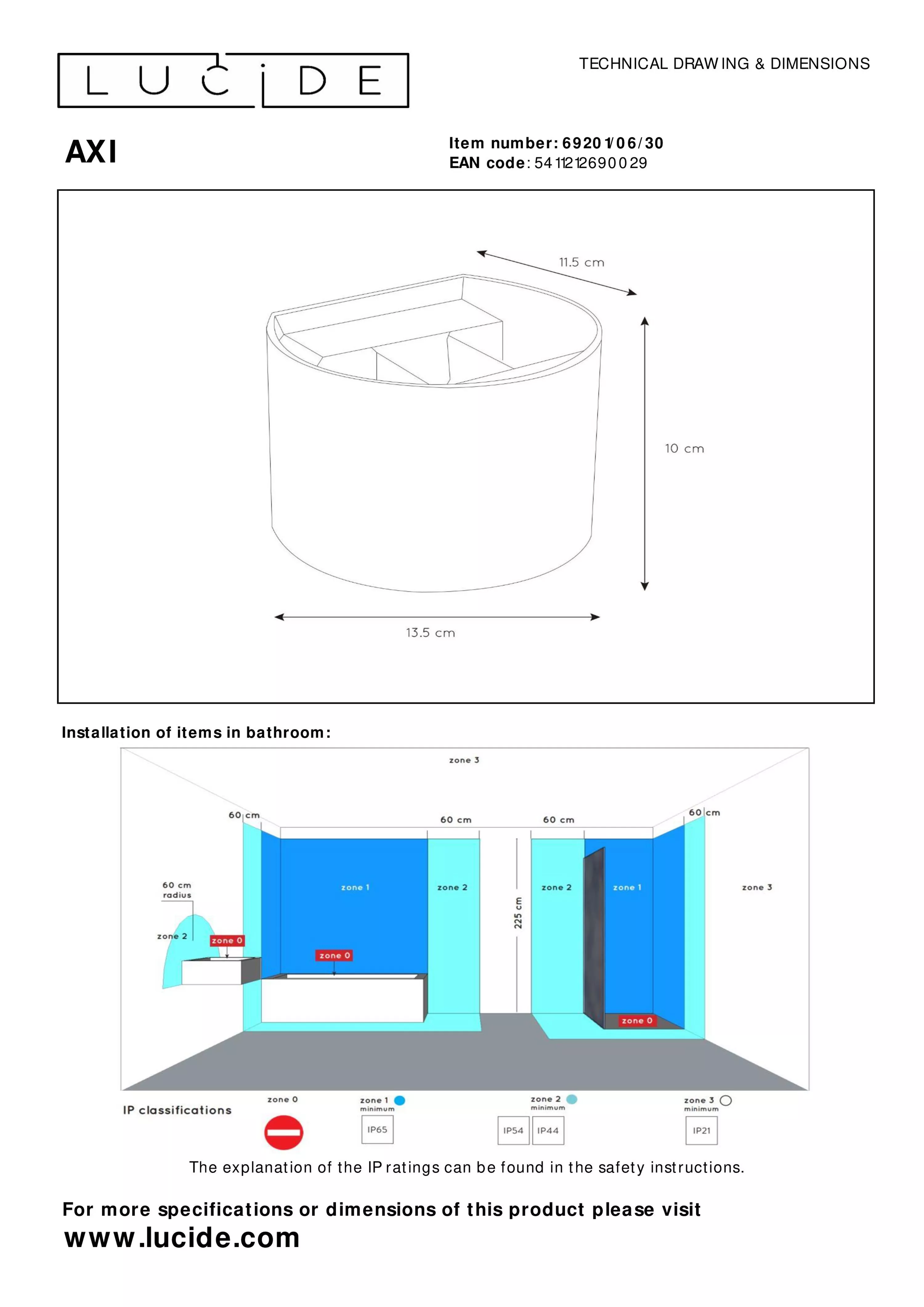 Praktická nástěnná stropní bodovka Axi se hodí díky vysokému krytí do koupelny. Dostupná je v černém provedení.