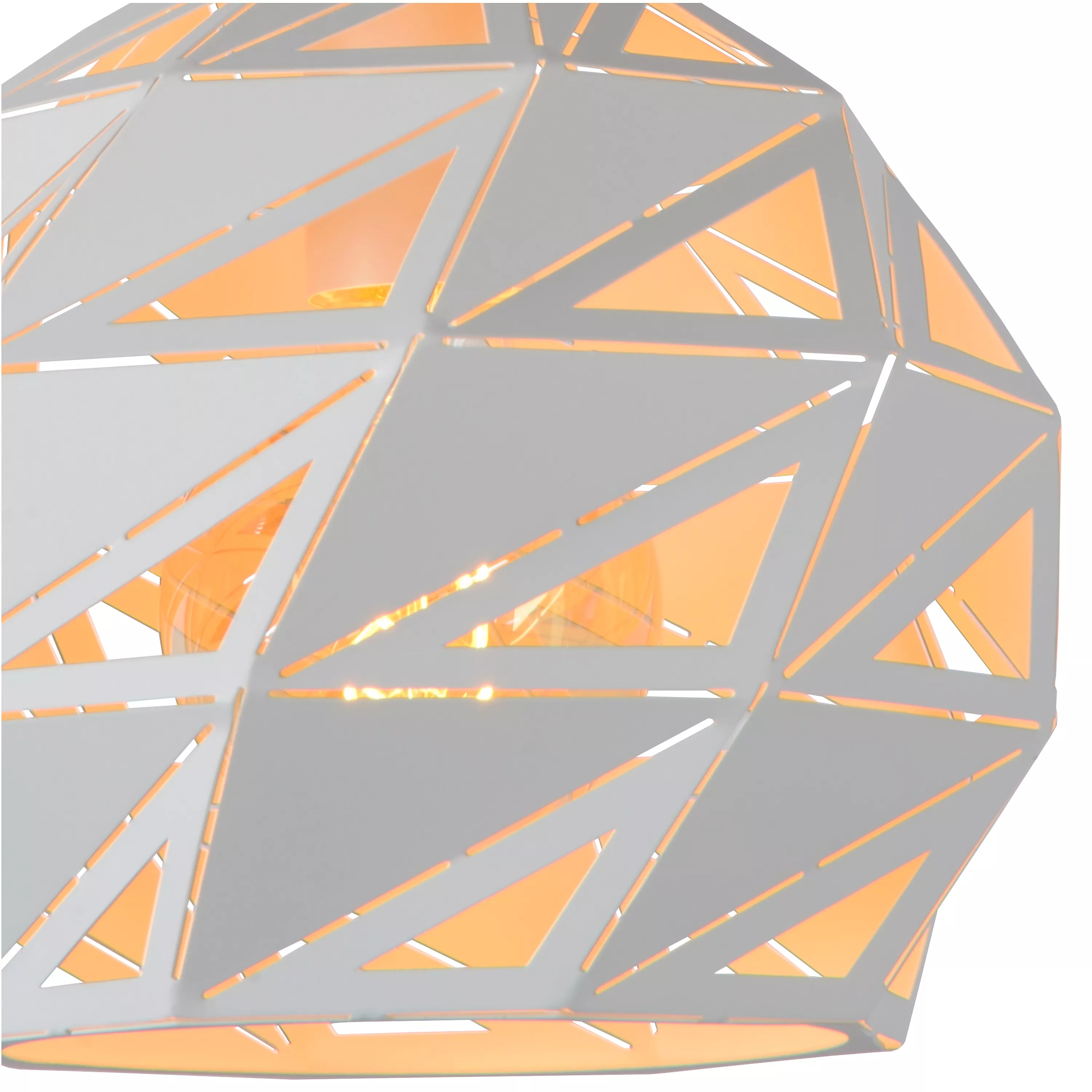 Závěsné svítidlo Malunga od Lucide s trojúhelníkovou perforací v bílém provedení rozzáří kterýkoliv interiér.