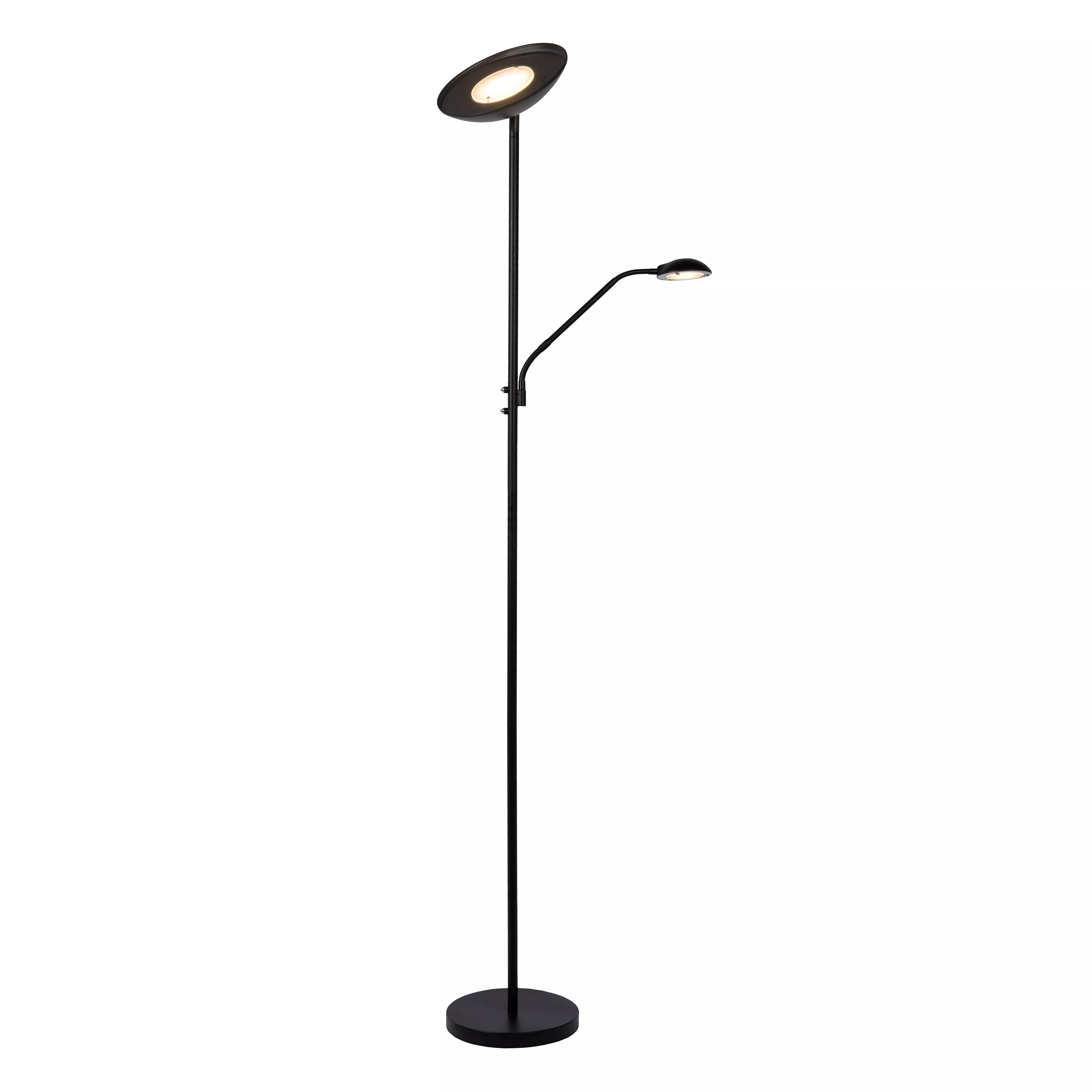 Stojací lampa Zenith od Lucide kombinuje dvě stínítka s integrovaným LED zdrojem a nastavitelným ramenem. Ideální do obývacího pokoje nebo ložnice.