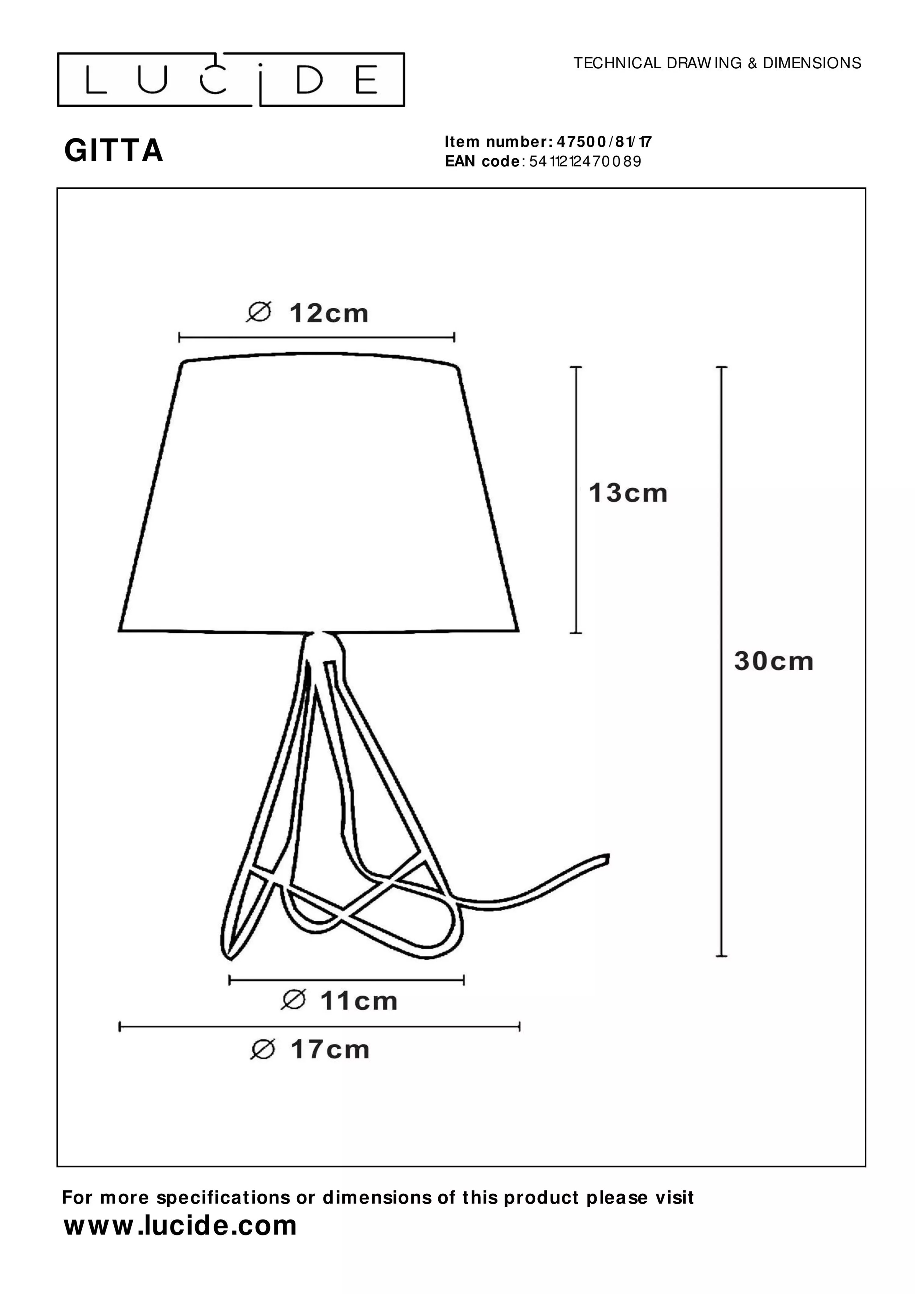 Klasická stolní lampička Gitta kombinuje měděnou základnu a textilní stínítko.
