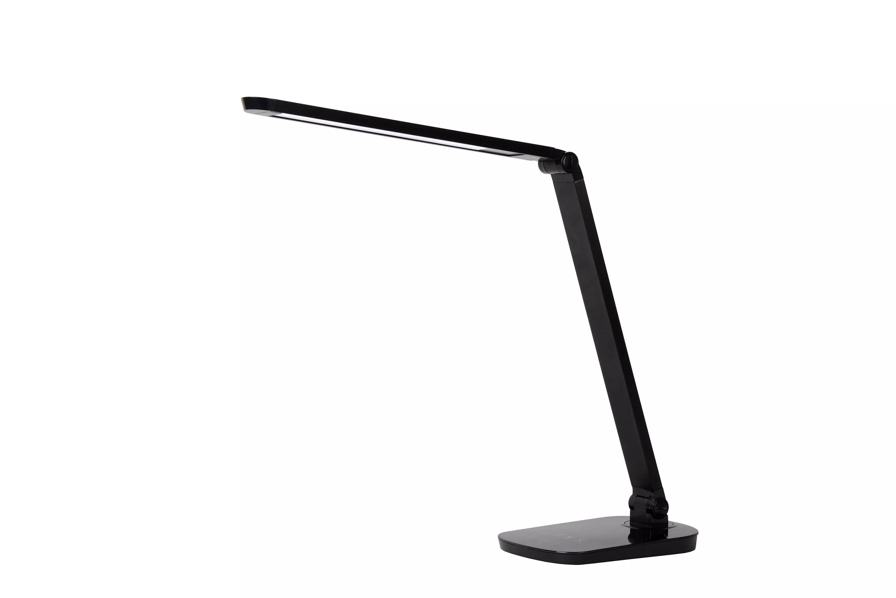 Multifunknční stolní lampička Vario se stmívatelným LED zdrojem pomocí dotykového stmívače a nastavitelným ramenem v černém provedení.