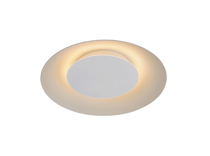 Jednoduché stropní svítidlo ve tvaru zahnutého disku, Lucide Foskal v černé nebo bílé variantě.  (bílá)
