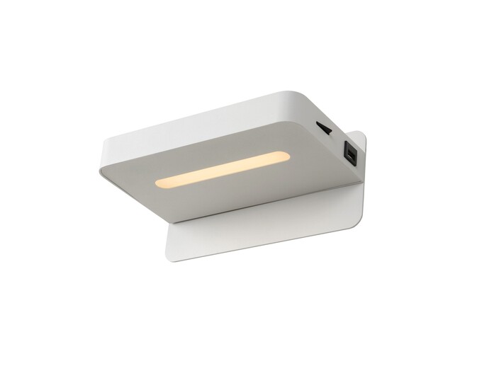 Multifunkční nástěnné svítidlo Atkin v bílé barvě se skrytým zdrojem a zabudovaným USB portem. (bílá)