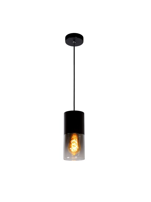 Jednoduché závěsné svítidlo Zino s poutavým designem v černém provedení s kouřovým sklem. Doplňte o dekorativní žárovku. (černá, kouřové sklo)