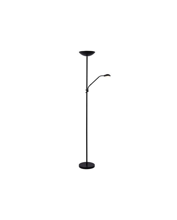 Stojací lampa Zenith od Lucide kombinuje dvě stínítka s integrovaným LED zdrojem a nastavitelným ramenem. Ideální do obývacího pokoje nebo ložnice. (černá)