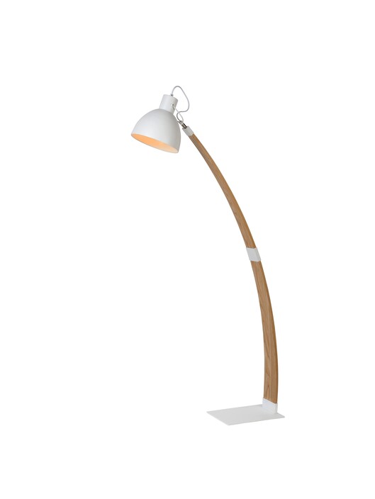 Stojací lampa Curf v kombinaci dřeva a bílé barvy se hodí do minimalistického interiéru, snadno směrovatelná kam potřebujete. (bílá)