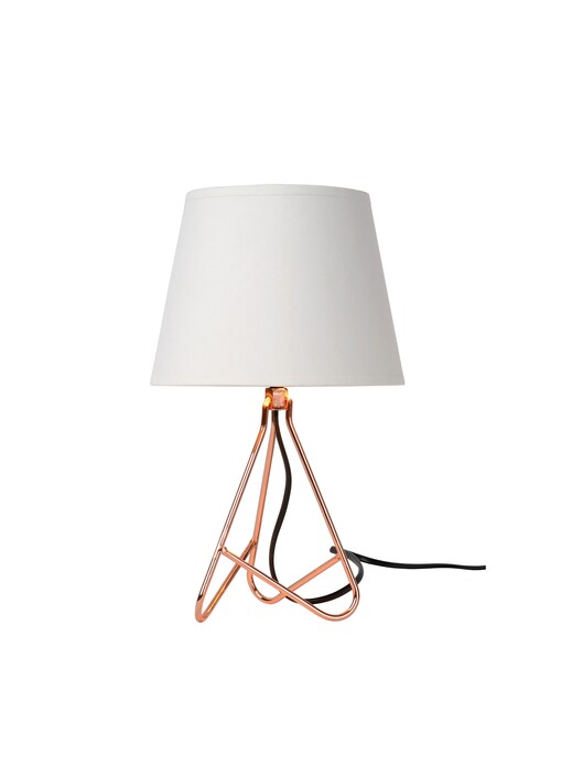 Klasická stolní lampička Gitta kombinuje měděnou základnu a textilní stínítko. (bílá, měď)