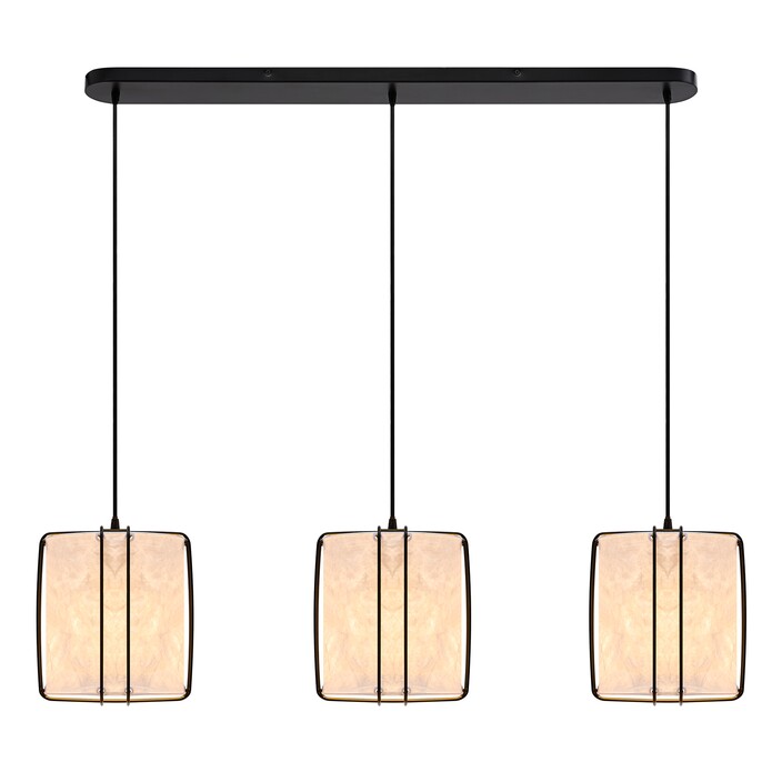 Závěsné svítidlo Cardine inspirované japonskou filozofií a severským minimalismem. 3 bílá zvlněná stínítka zavěšená na černých kovových drátech poskytují rozptýlené světlo ideální nad jídelní stůl.  (bílá)