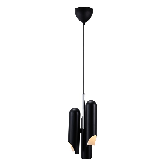 Závěsné svítidlo Rochelle se 3 štíhlými stínítky v matném černém provedení kontrastují s chromovým detailem, svítidlu to bude slušet nad konferenčním stolkem nebo jídelním ostrůvkem. (černá)