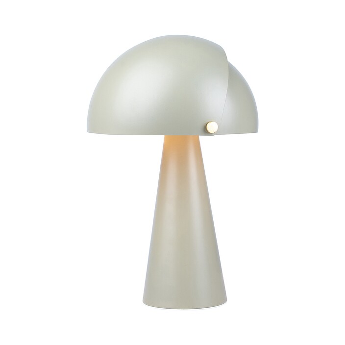Originální stolní svítidlo Align od Nordluxu v matném sametovém provedení s detaily z broušené mosazi. Stínítko lampy je složeno z vnitřního statického a vnějšího pohyblivého, které si můžete uzpůsobit podle Vašich potřeb. Vyberte si z 8 barevných variant. (olivově zelená)