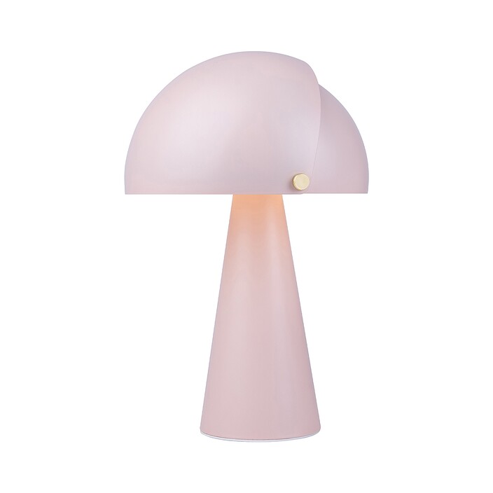 Originální stolní svítidlo Align od Nordluxu v matném sametovém provedení s detaily z broušené mosazi. Stínítko lampy je složeno z vnitřního statického a vnějšího pohyblivého, které si můžete uzpůsobit podle Vašich potřeb. Vyberte si z 8 barevných variant. (růžová)