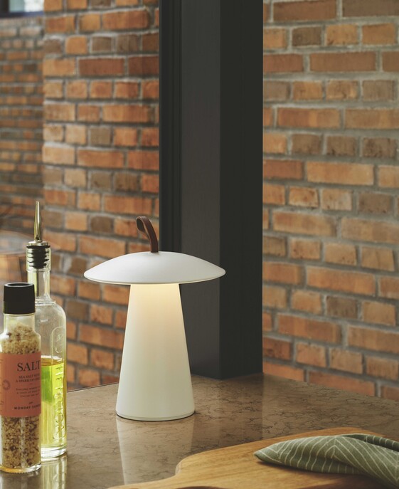 Malá přenosná lampička Ara To Go od Nordluxu ideálně osvítí Vaši terasu či balkon. Tři barevné varianty - bílá, černá i písková - jsou doplněny o kožené poutko. Plynulé stmívání pro nastavení správného svícení.